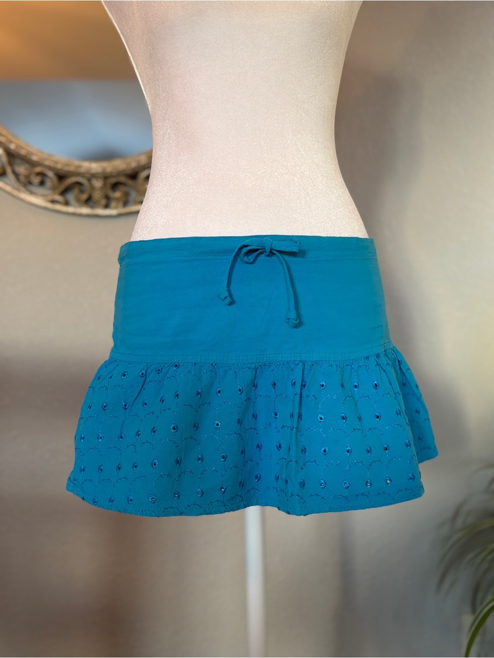 Y2K Blue Drawstring Eyelet Mini Skirt